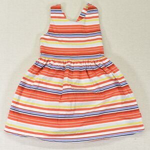 Tutto Piccolo Girls 6 Coral Blue Yellow Striped Cotton Sundress Bow Back Dress